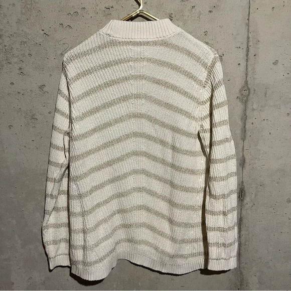 TALBOTS Outlet Metallic Gold Striped Cable Knit Mock Neck Sweater Size Large L - Picture 9 of 11